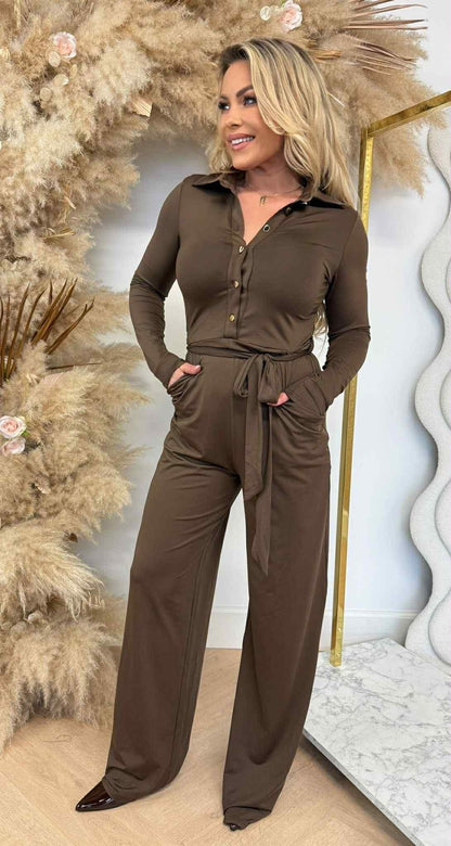 COMBINAISON-PANTALON BOUTONNÉE SWAN TRAVEL 9729 CHOCO