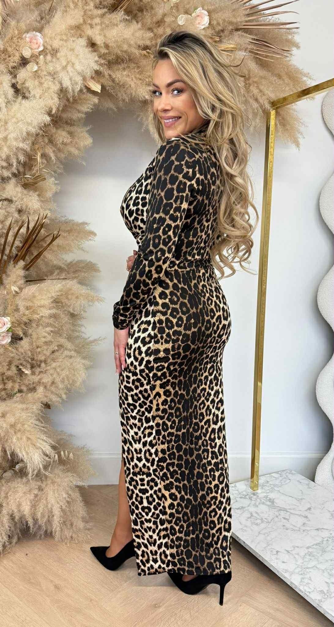 BY SWAN TRAVEL SPLIT BELT DRESS 9305 LEOPARD