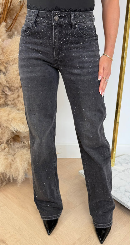 GLITTER LACE WIDE LEG DENIM 223 DARKGREY