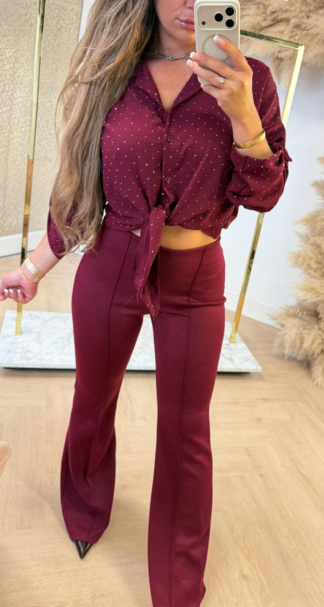 CUTE SPARKLE KNOOP BLOUSE BURGUNDY