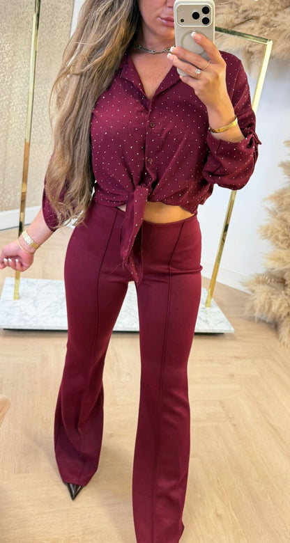 CUTE SPARKLE KNOOP BLOUSE BURGUNDY