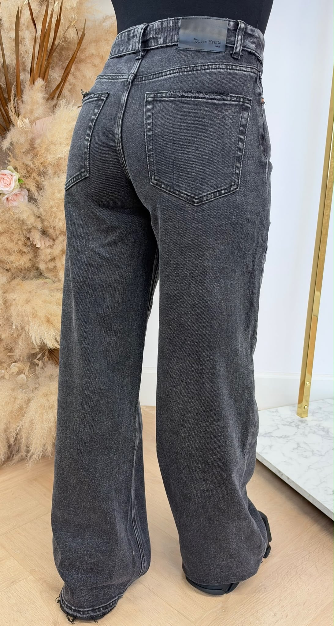 FOLDED WIDE LEG JEANS 3957-2 DARKGREY
