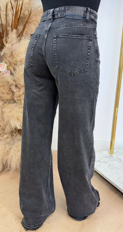 FOLDED WIDE LEG JEANS 3957-2 DARKGREY