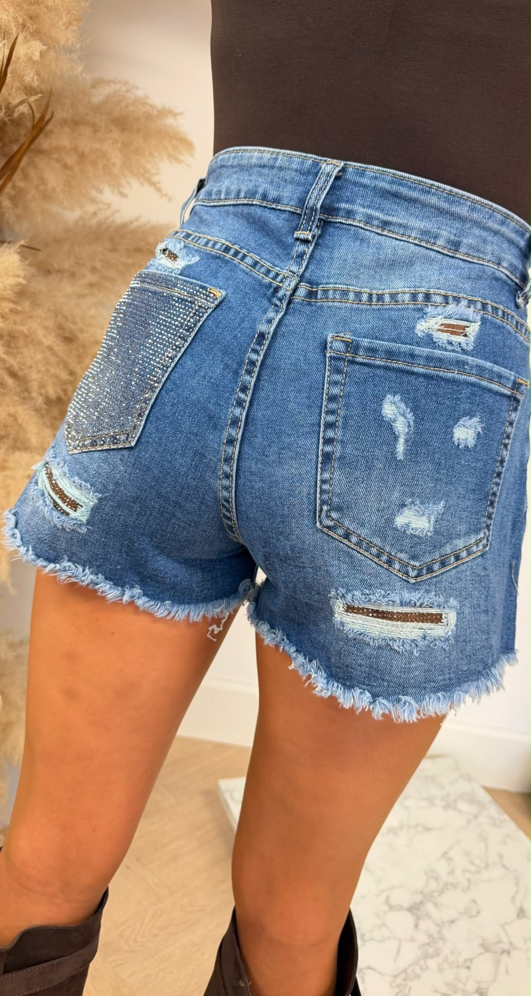 NEW GLITTER POCKET SHORT RJ861 DENIMBLUE