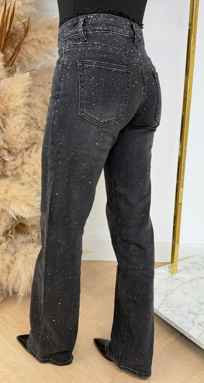 GLITTER LACE WIDE LEG DENIM 223 DARKGREY