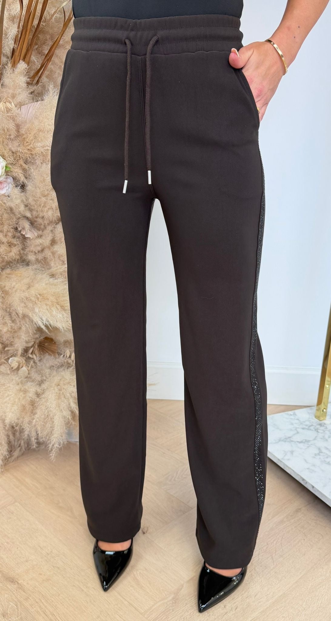 GLITTER STRIPE PANTS 8602 CHOCO