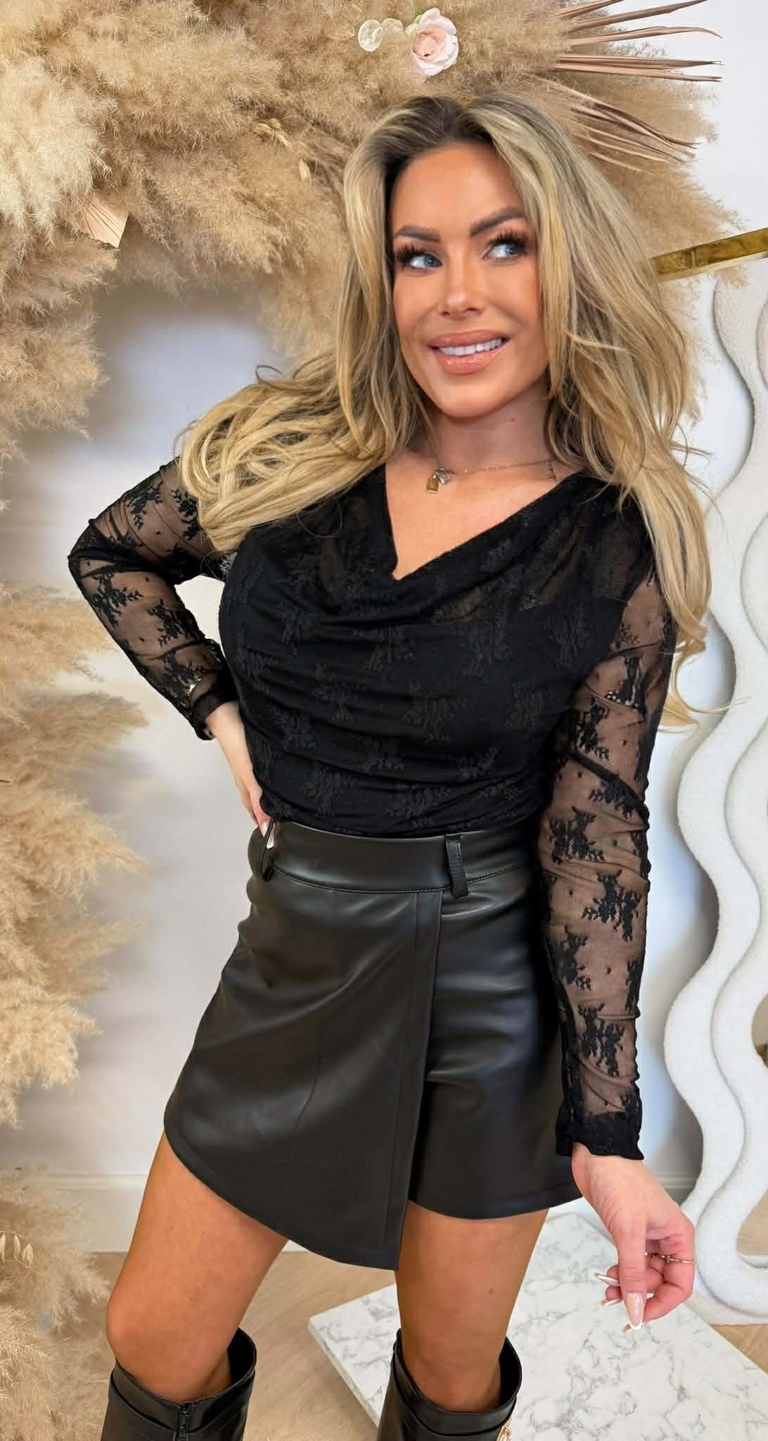 CINDY WATERFALL MESH TOP BLACK