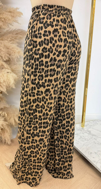 COTTON LEOPARD PANTS CAMEL
