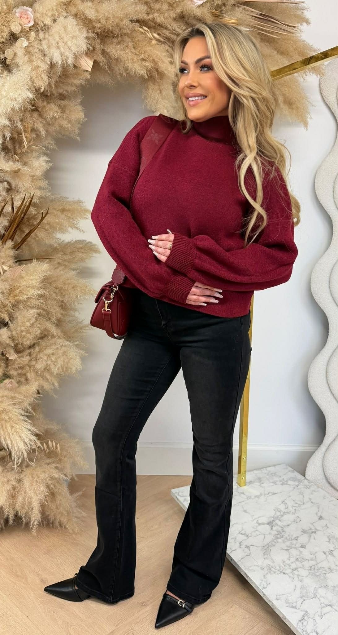 CROPPED BALLOON SLEEVE SWEAT BURGUNDY