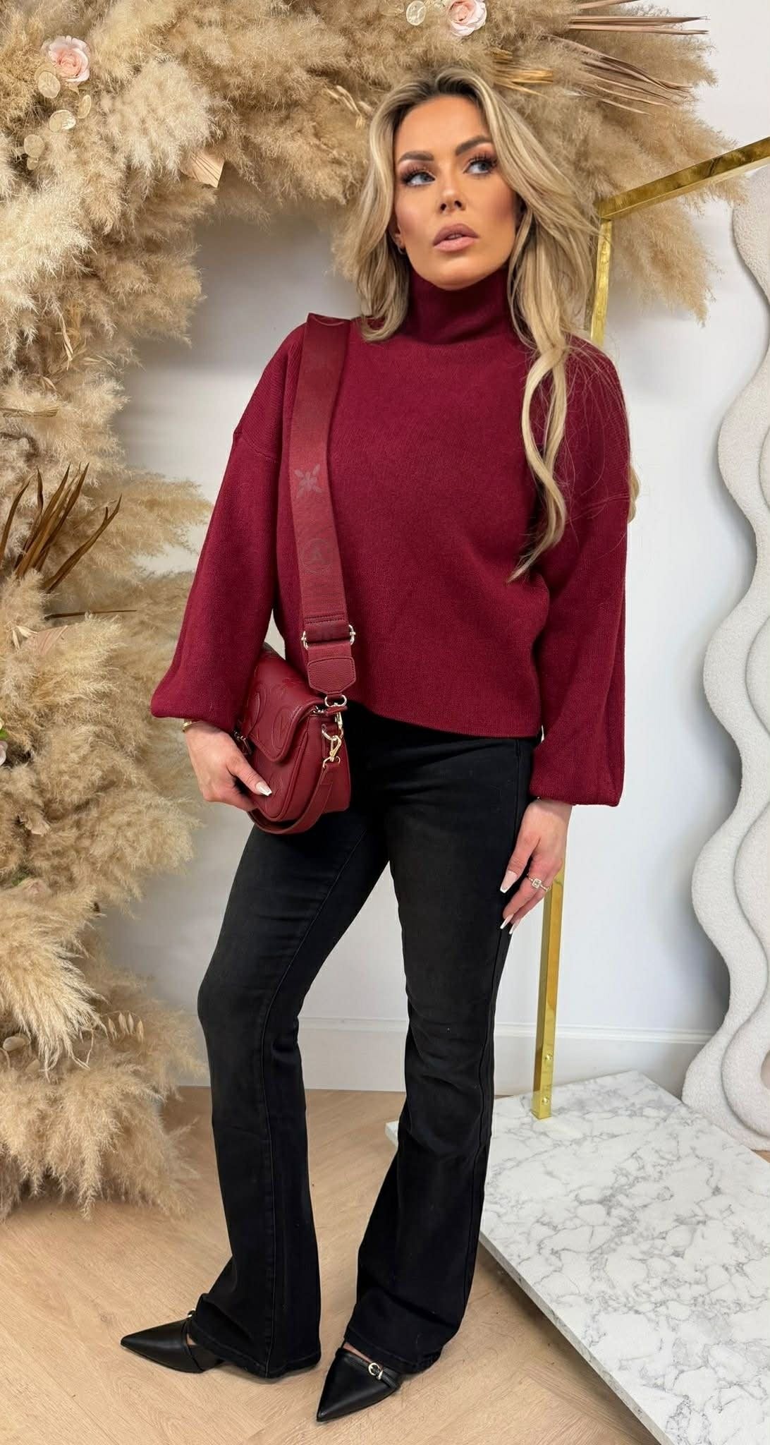 CROPPED BALLOON SLEEVE SWEAT BURGUNDY