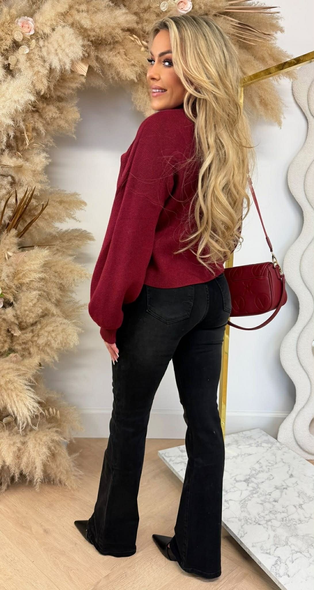 CROPPED BALLOON SLEEVE SWEAT BURGUNDY