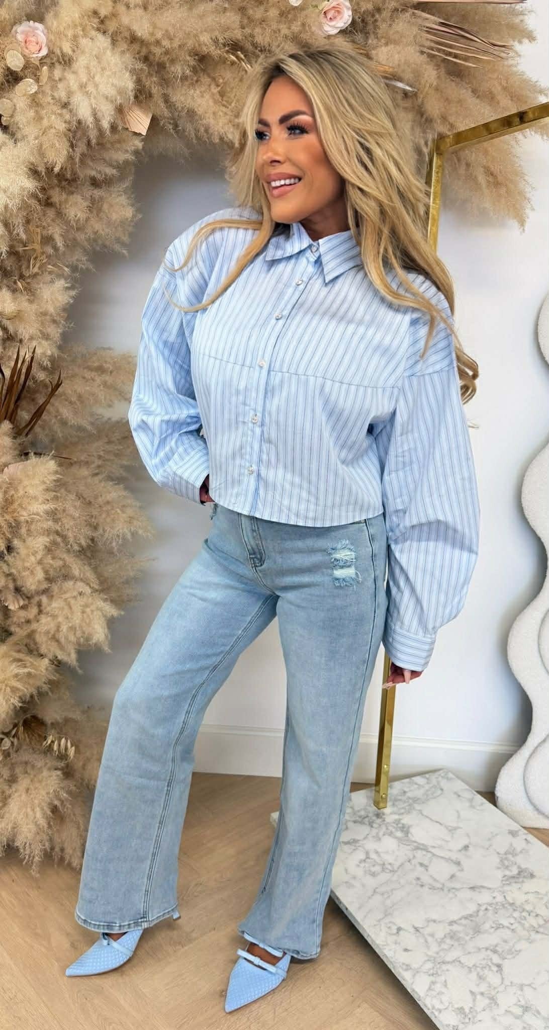 CROPPED STRIPE BLOUSE 50204 BLUE