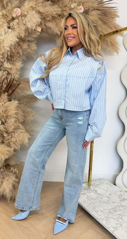 CROPPED STRIPE BLOUSE 50204 BLUE