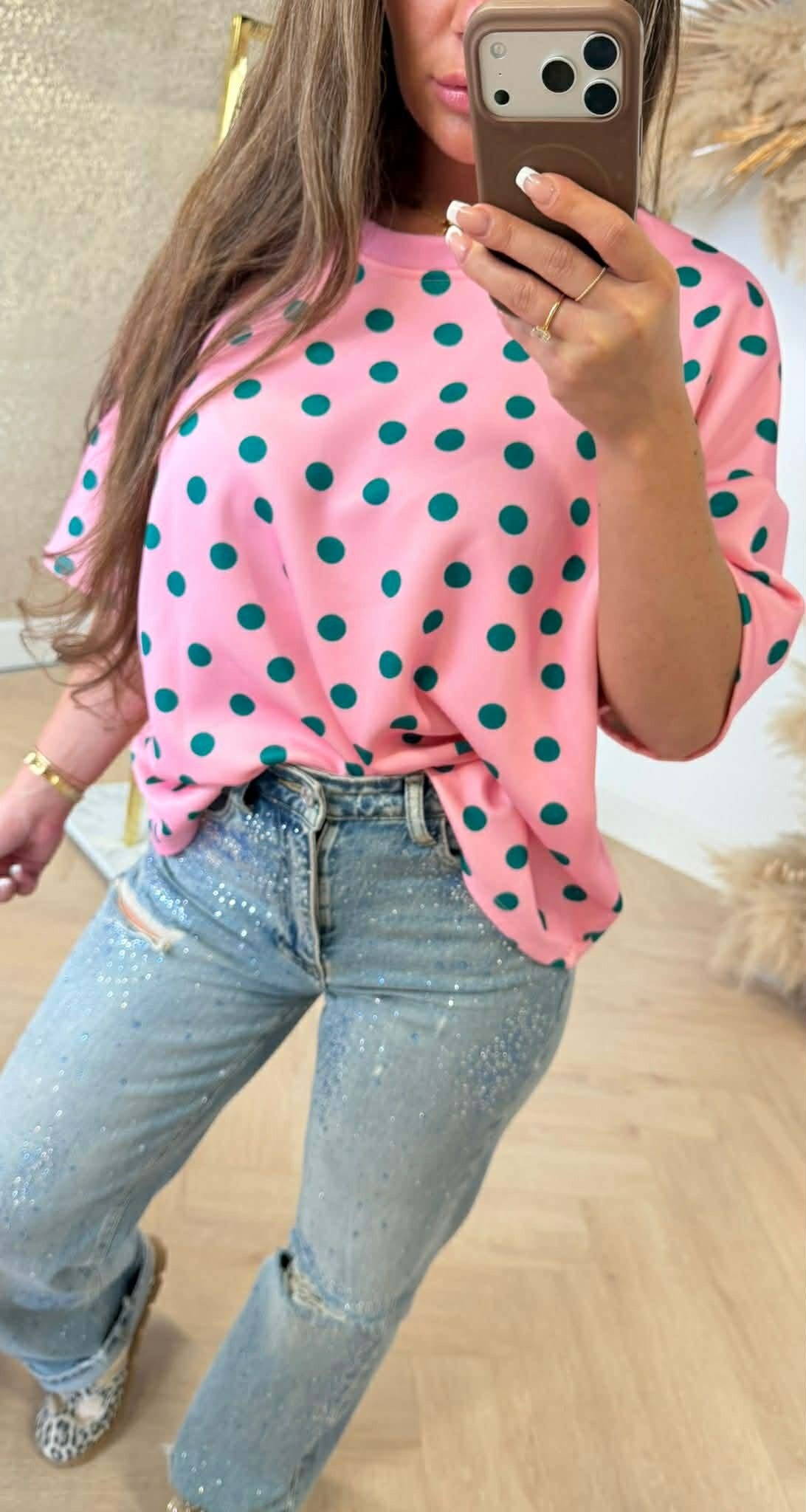 CUTE DOTS OVERSIZED TEE PINK