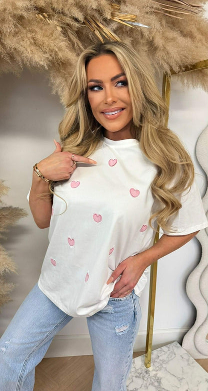 CUTE HARTJES TEE 7455 OFFWHITE/PINK