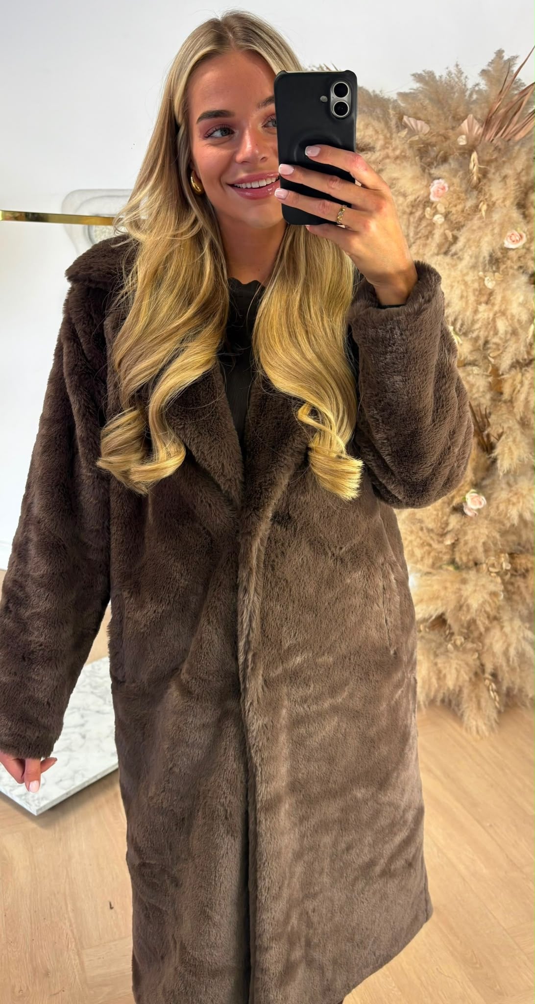 ELLIE LONG FURRY COAT COFFEE