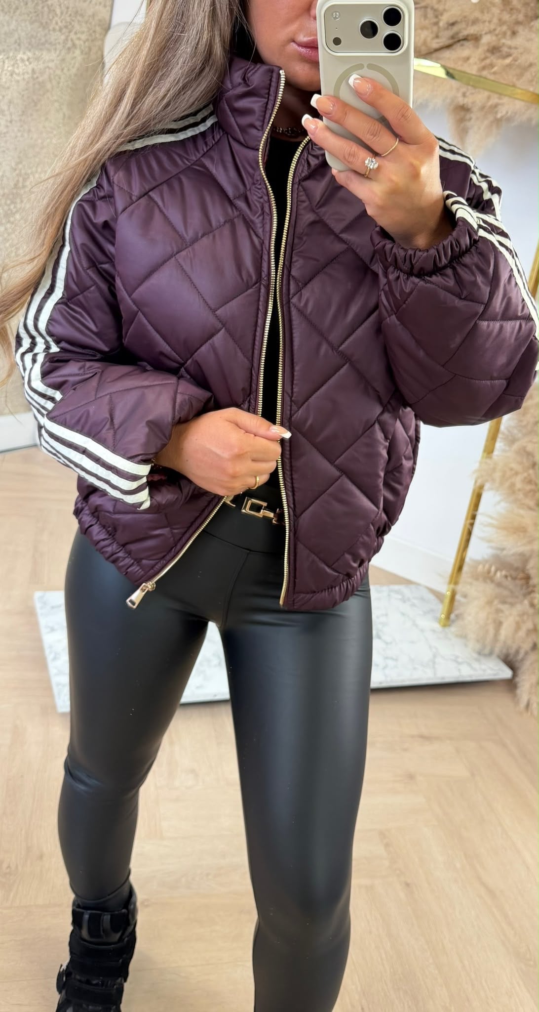 INSPI PUFFER STRIPE JACKET LONGSLEEVE BORDEAUX