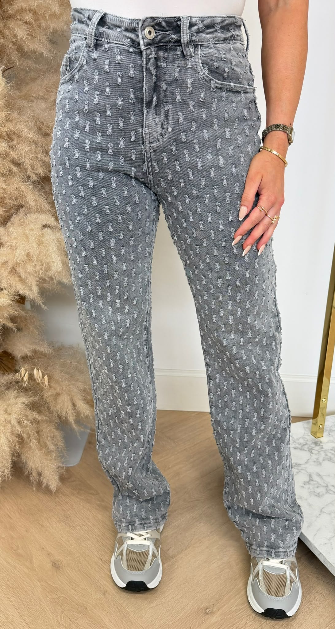 WIDE LEG DAMAGED JEANS 655-15 GREY