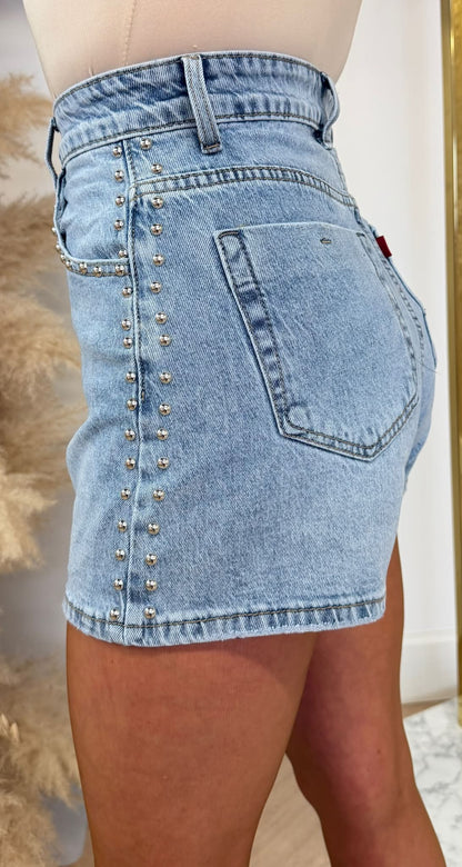 MILEY STUDDED SHORT 675-2 DENIM