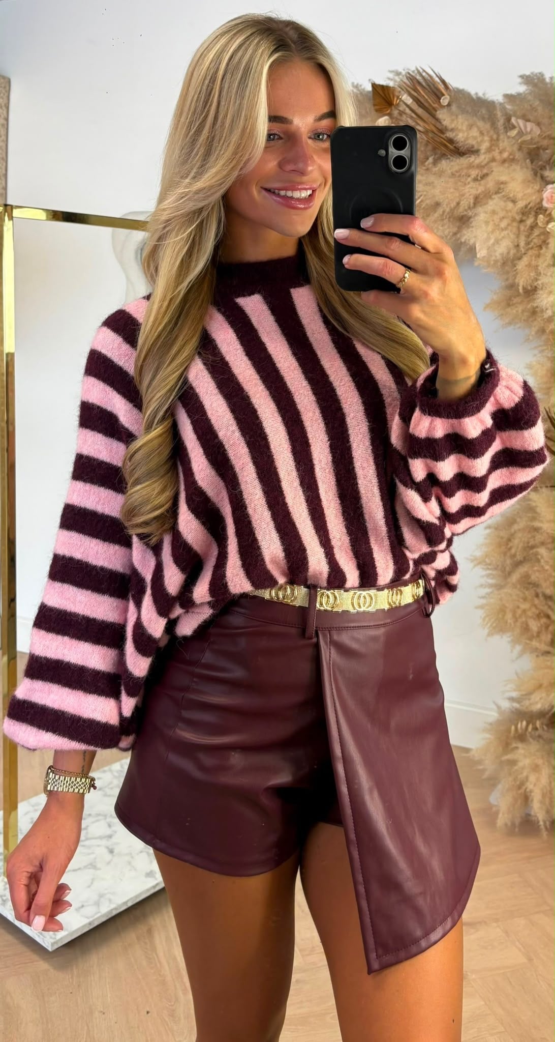 VERTICAL STRIPE KNIT WINERED
