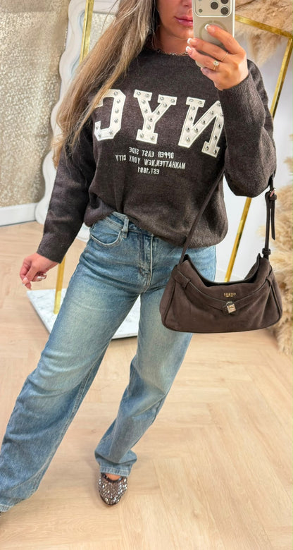NYC STUDDED SWEAT 353 CHOCO