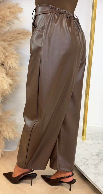 NOUK PU BALLOON FIT PANTS CHOCO