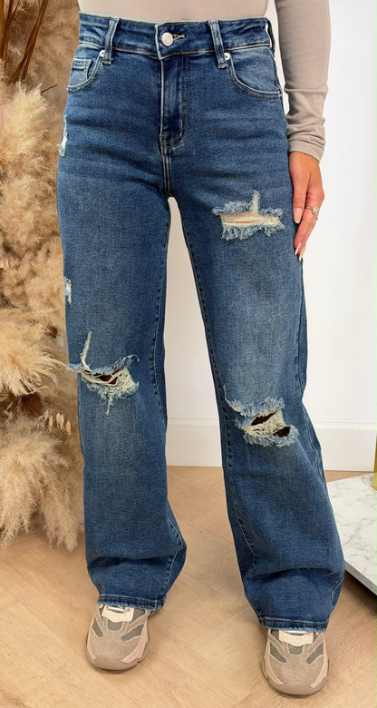 LOW WAIST DAD FIT DAMAGDE JEANS 3370-7 DENIMBLUE