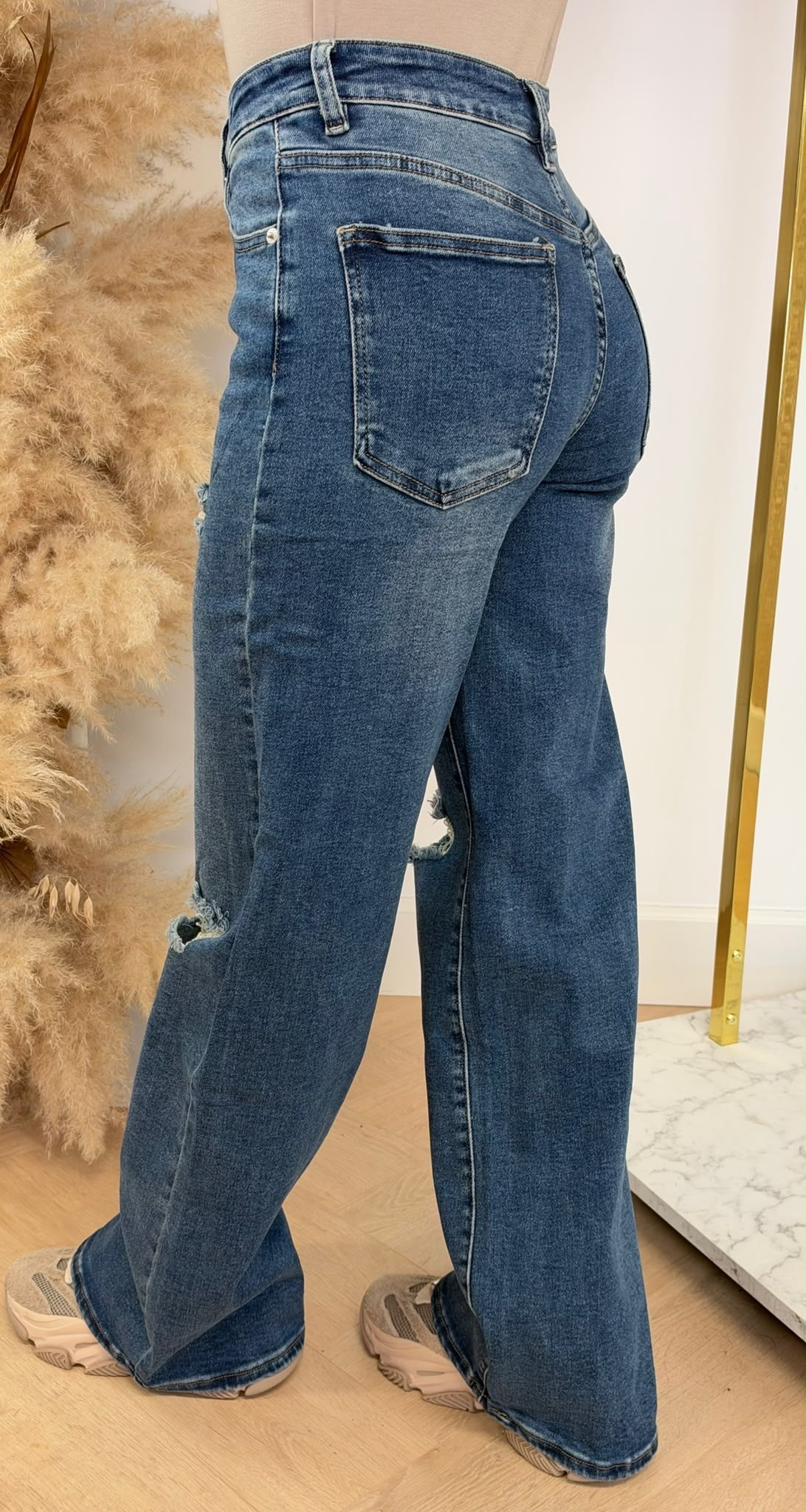 LOW WAIST DAD FIT DAMAGDE JEANS 3370-7 DENIMBLUE