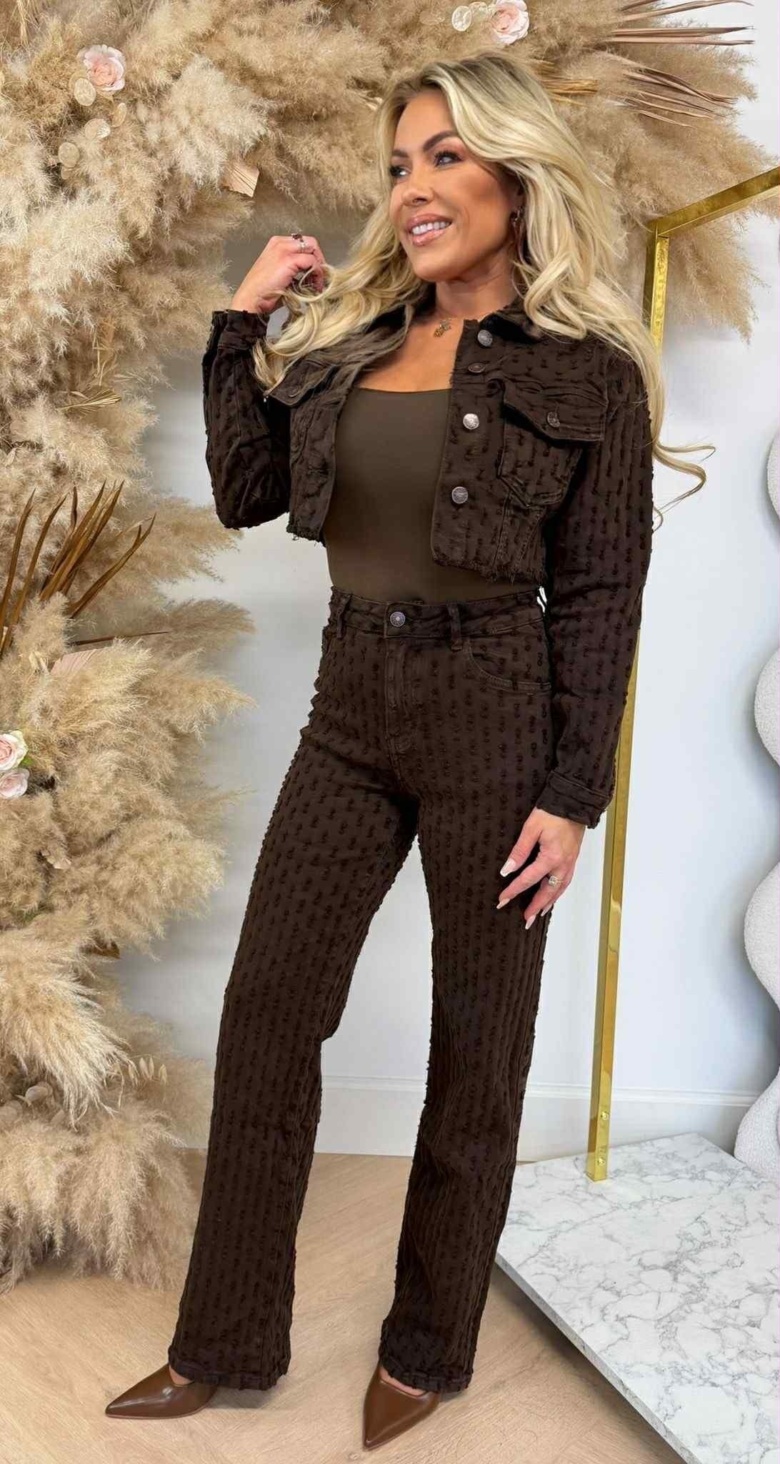 DESTROYED STRETCH JEANSJACKE 637-19 CHOCO