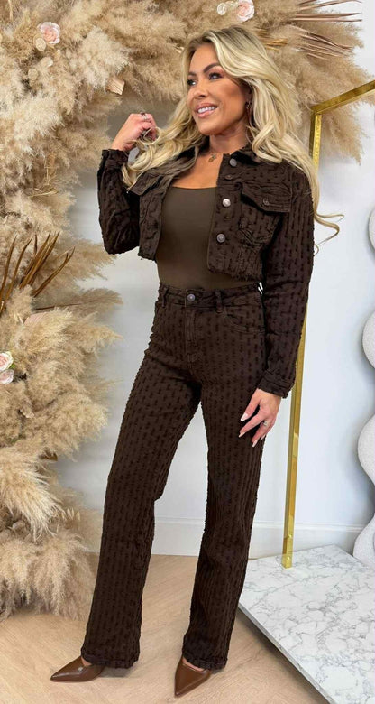 DESTROYED STRETCH JEANSJACKE 637-19 CHOCO