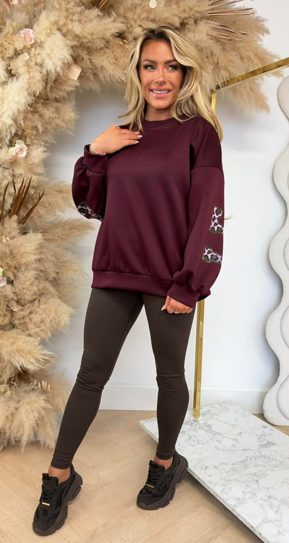 LEMARIS LEO PRINT SWEATER WINE