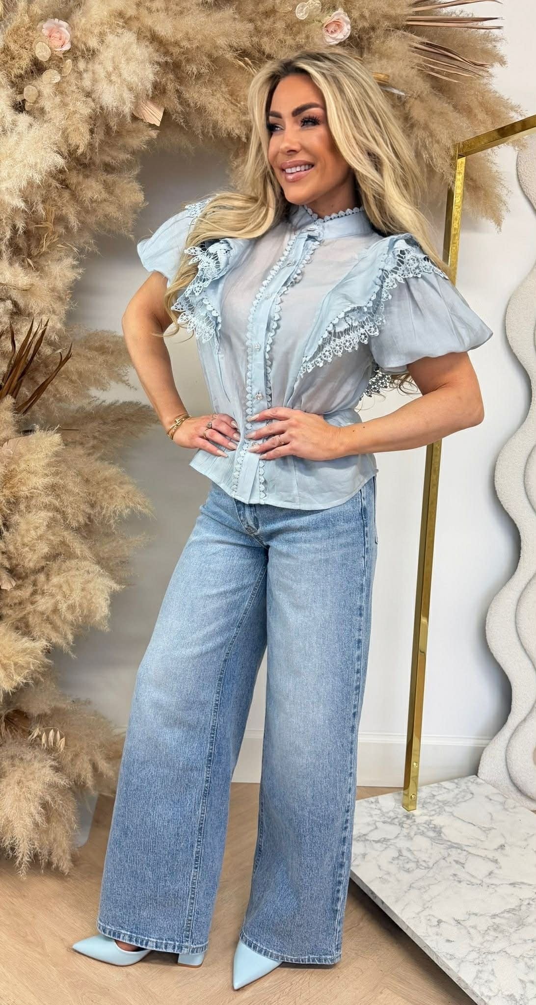 DIAMOND BUTTON LACE BLOUSE 8528 BLUE