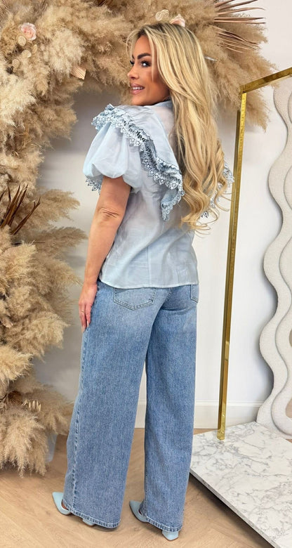 DIAMOND BUTTON LACE BLOUSE 8528 BLUE