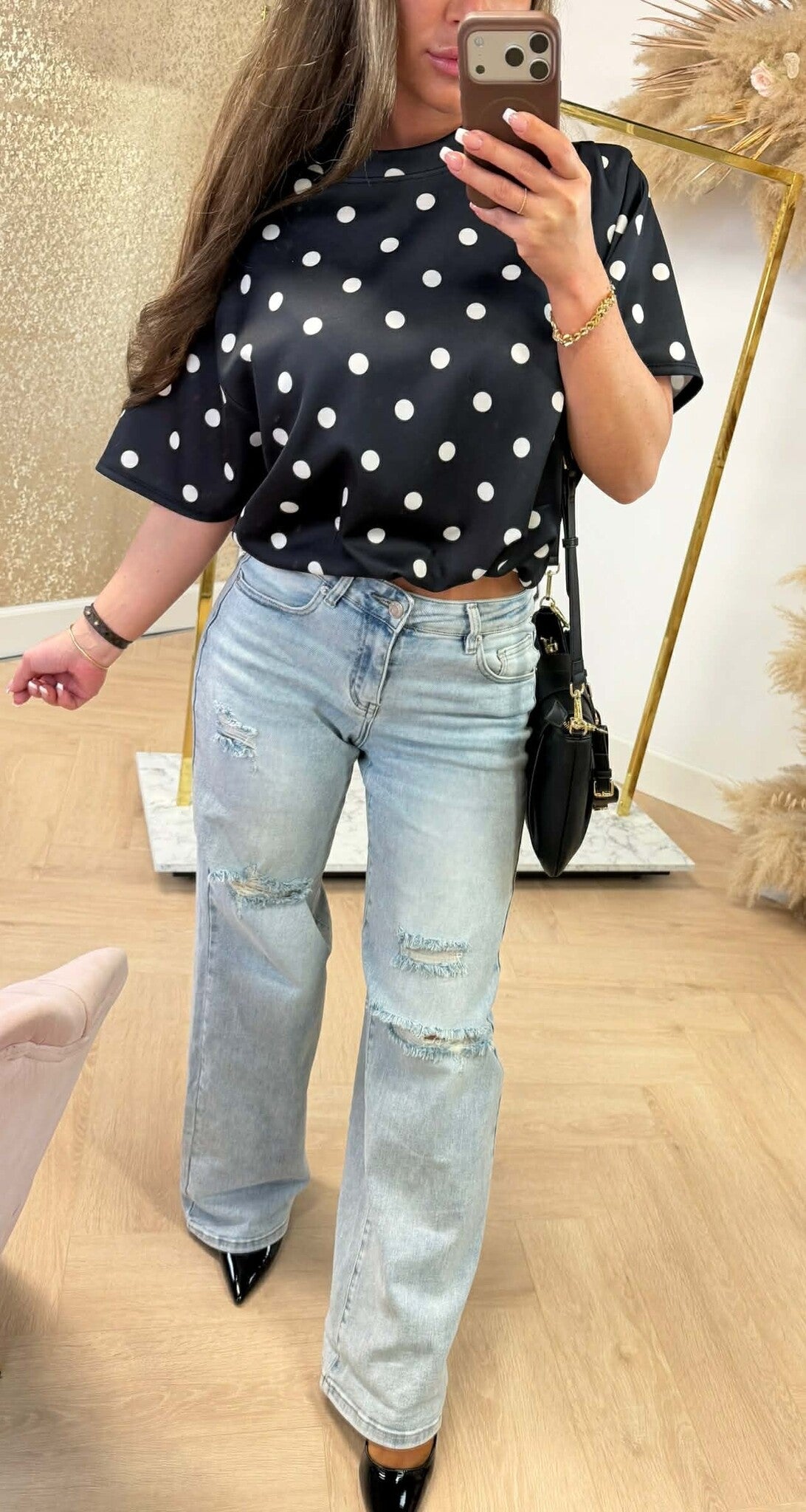 DOTTY CROPPED TOP BLACK