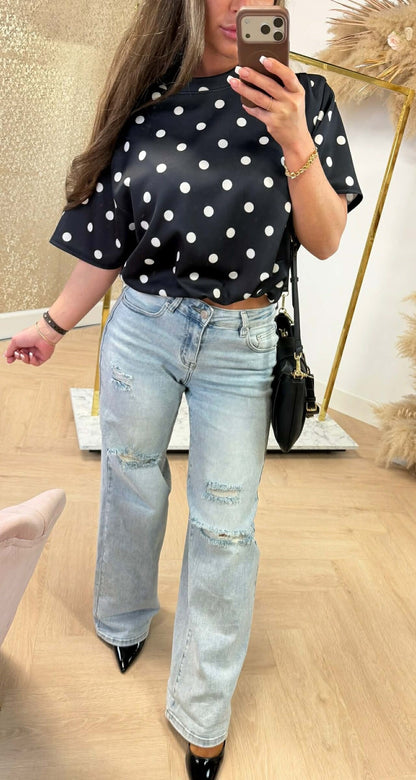 DOTTY CROPPED TOP BLACK