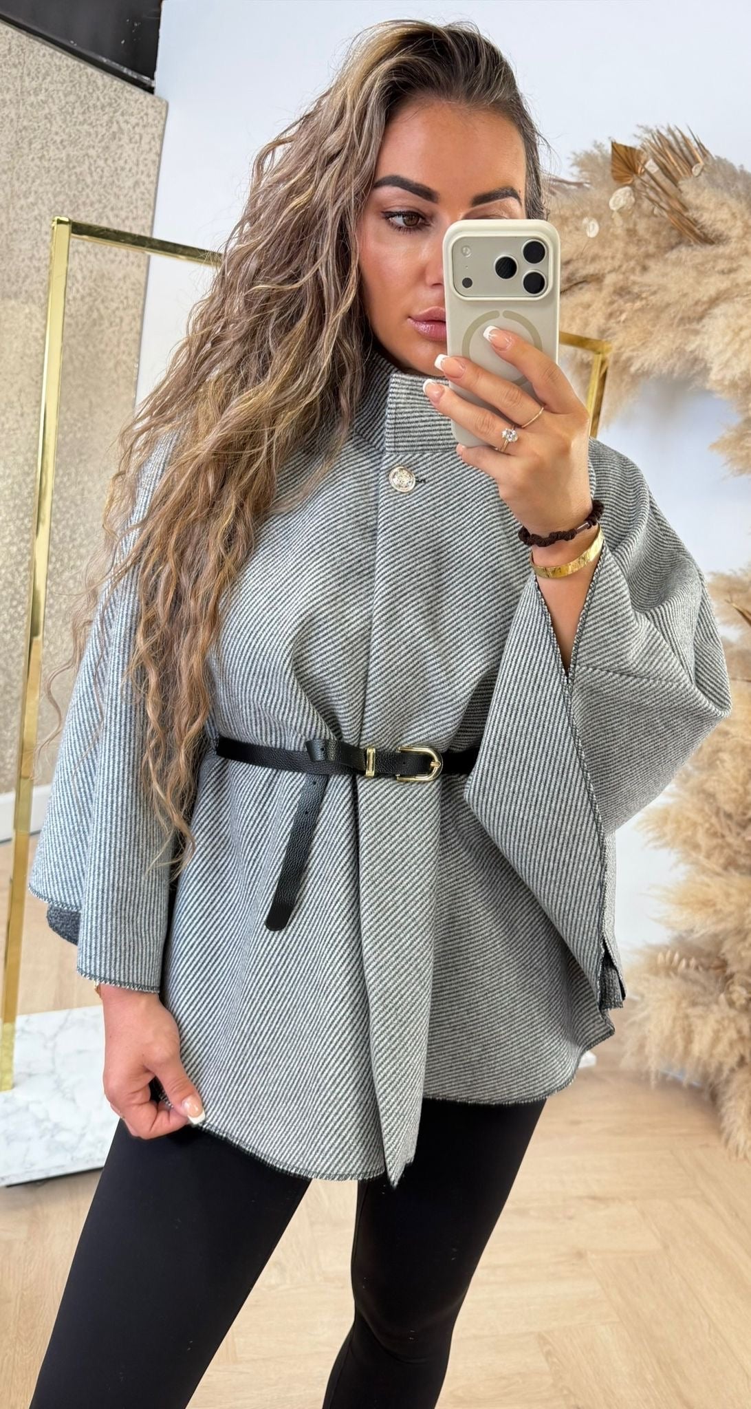 RIB BELT PONCHO DARKGREY