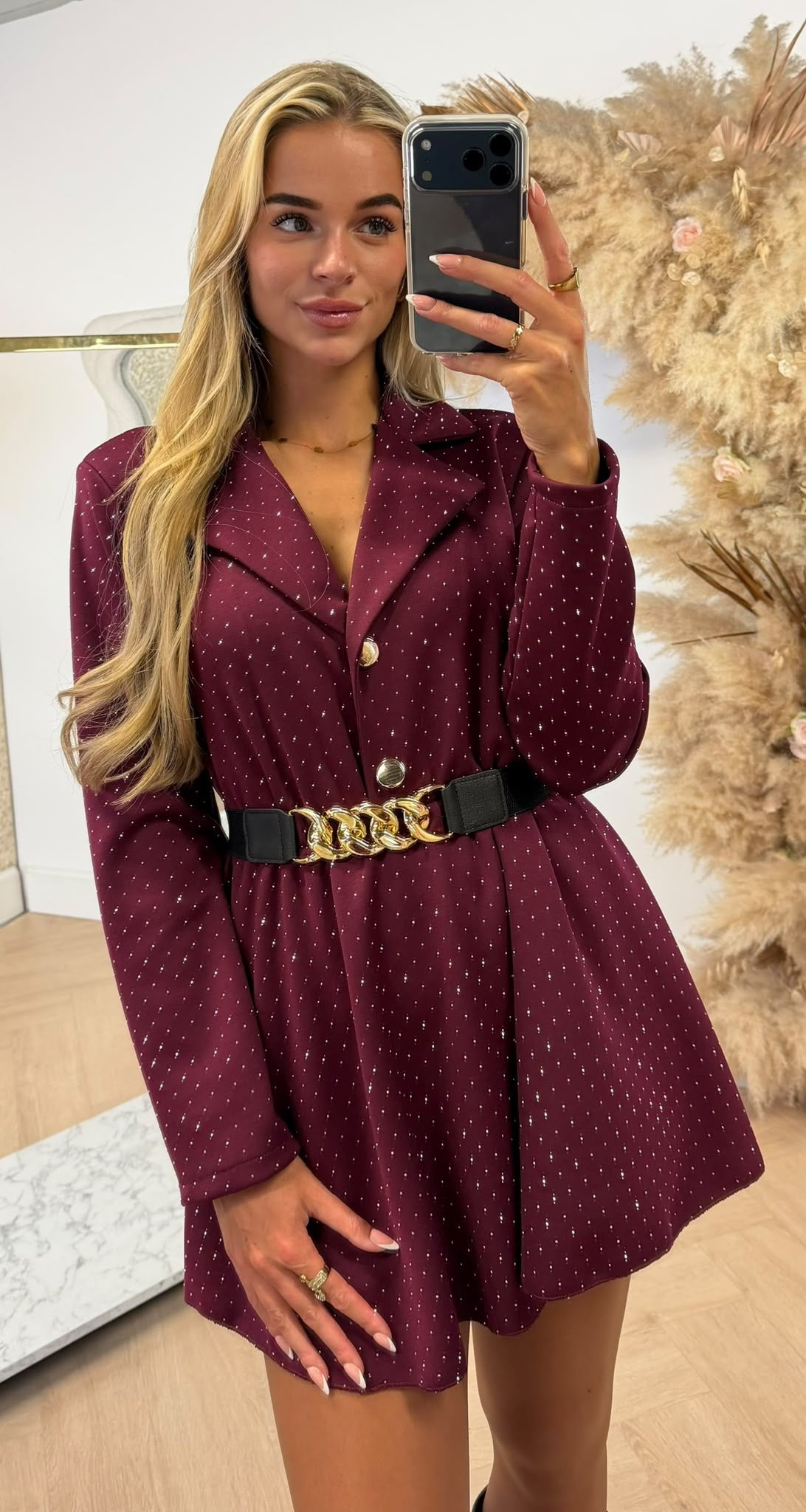 LITTLE GLAM STONES BELT PLAYSUIT WINERED