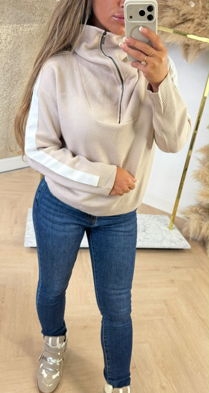 STRIPE SLEEVE SWEAT 5671 BEIGE