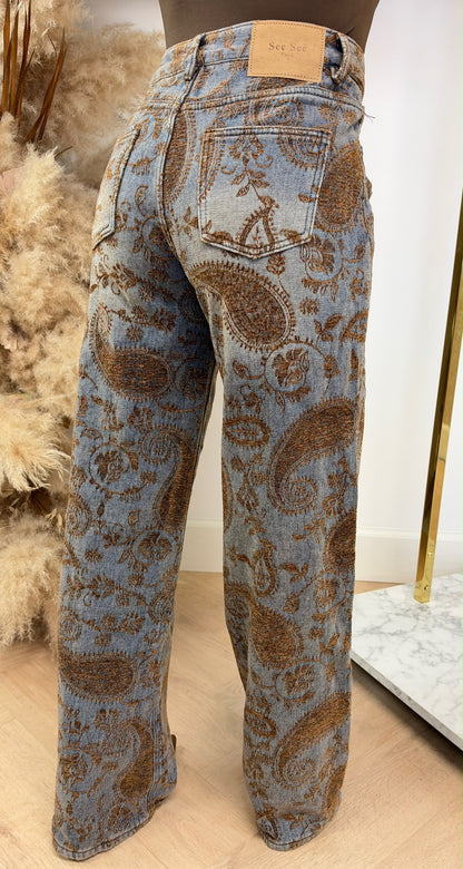 PAISLEY PARIS PRINT JEANS W002 BLUE/BROWN