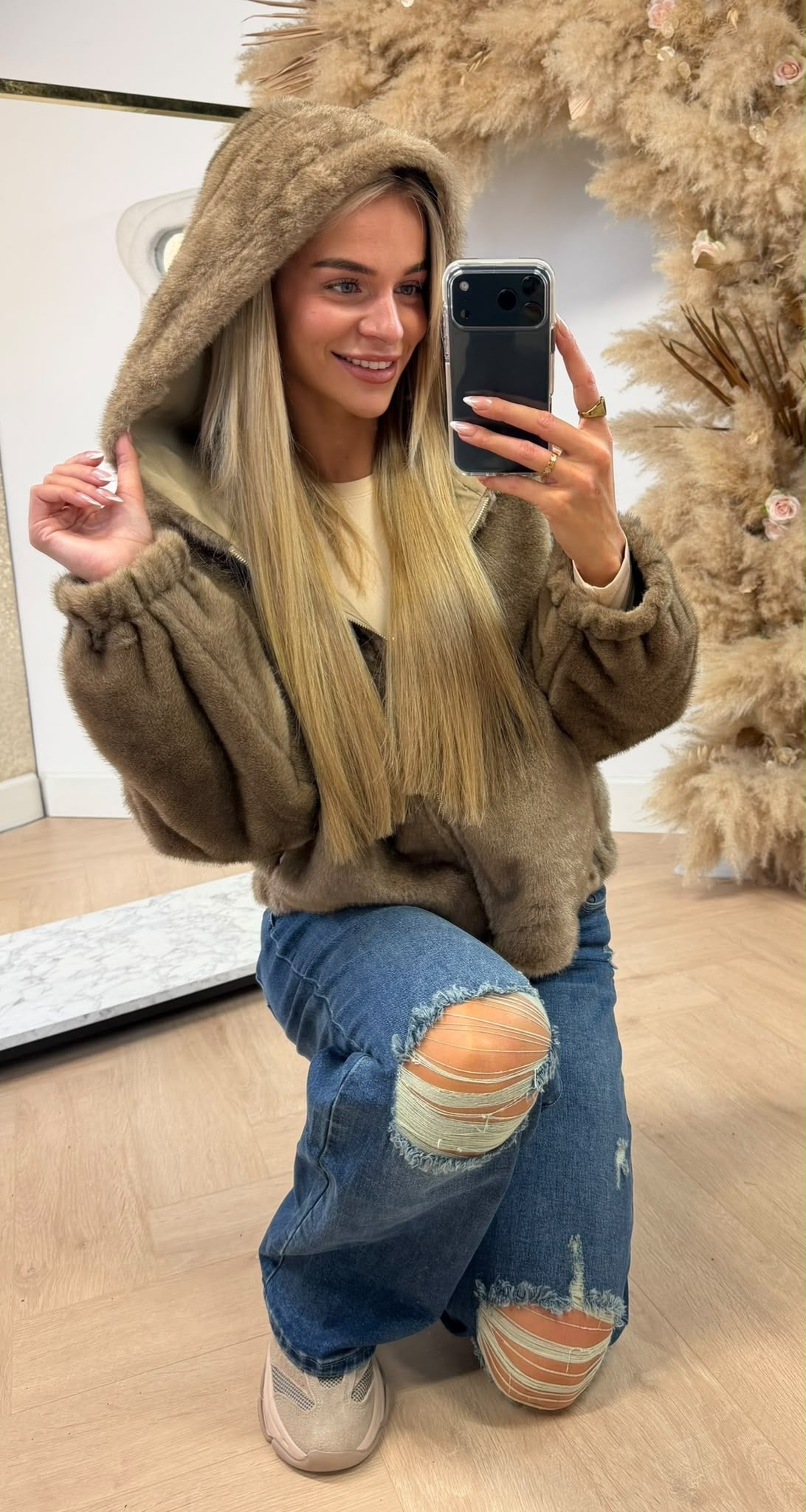LUCY FAKE FUR REVERSIBLE CAPUCHON BOMBER BEIGE