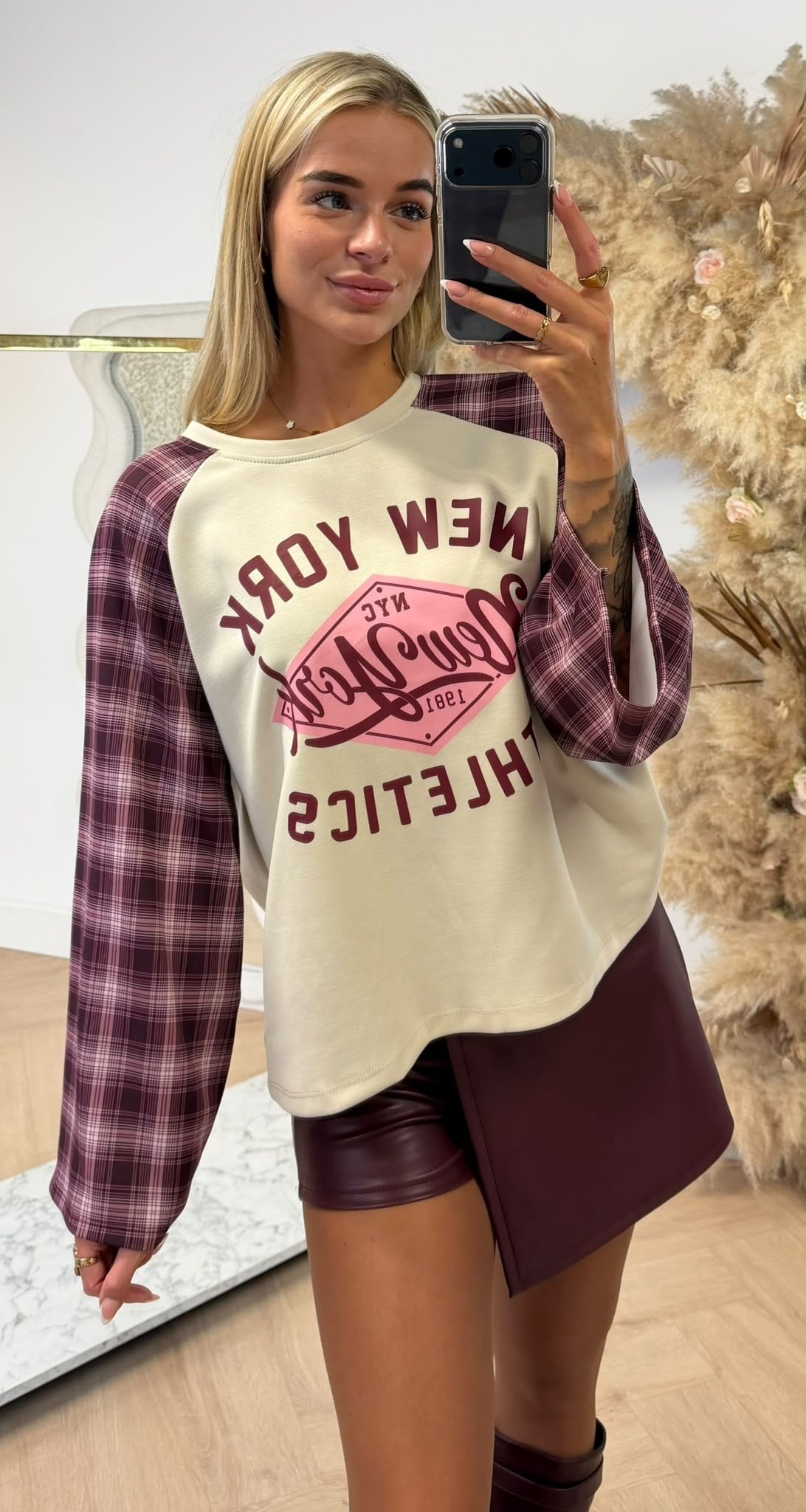 NYC ATHLETICS CHECK LONG SLEEVE PLUM