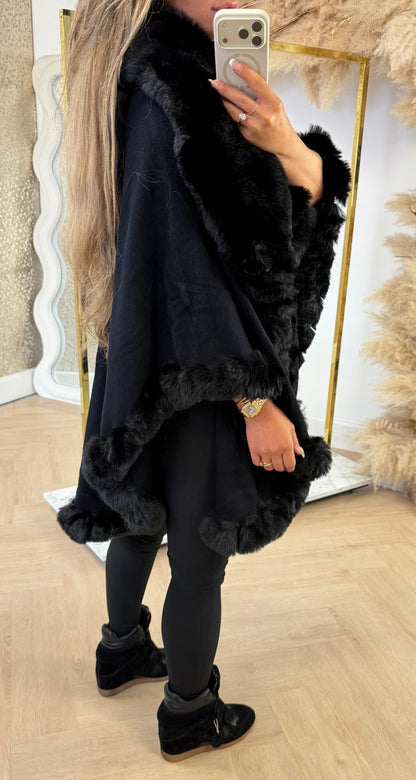 FAKE FUR PONCHO 88208 BLACK