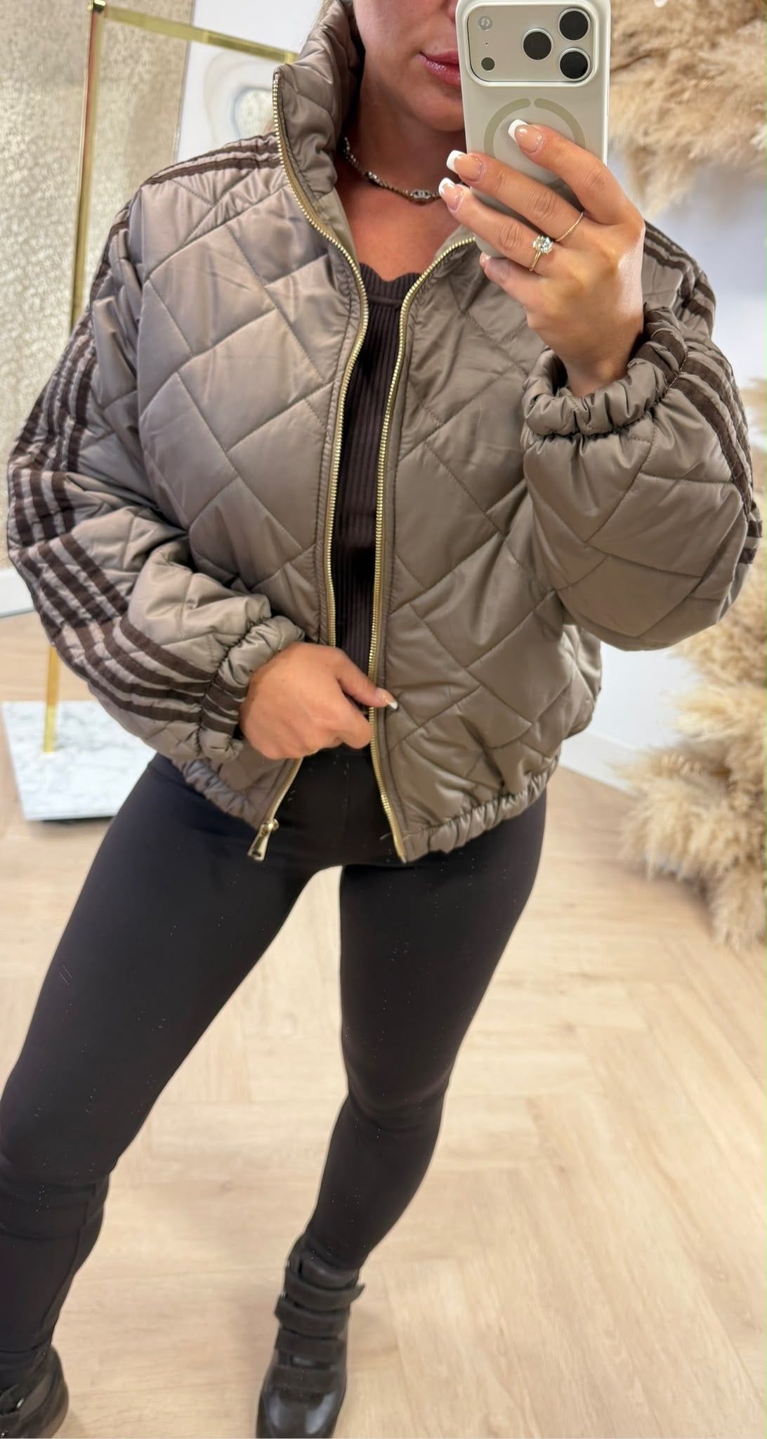 INSPI PUFFER STRIPE JACKET LONGSLEEVE TAUPE