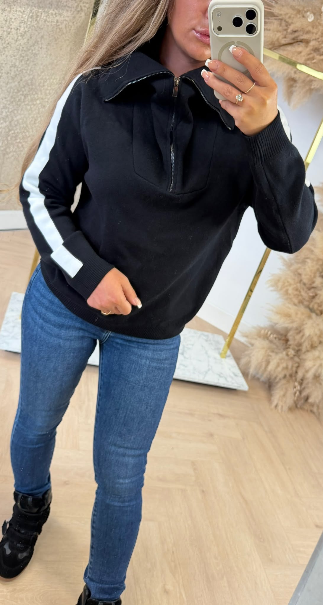 STRIPE SLEEVE SWEAT 5671 BLACK