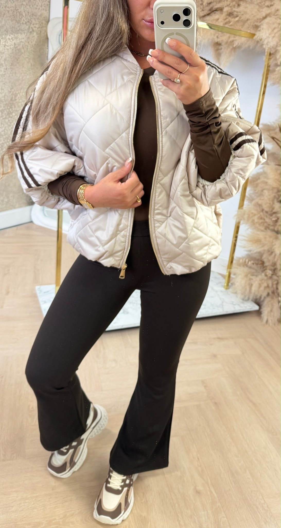 PUFFER 3/4 MOUW JACKET BEIGE
