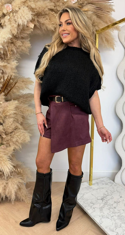 FAYE KNITTED SHORT SLEEVE SWEAT BLACK