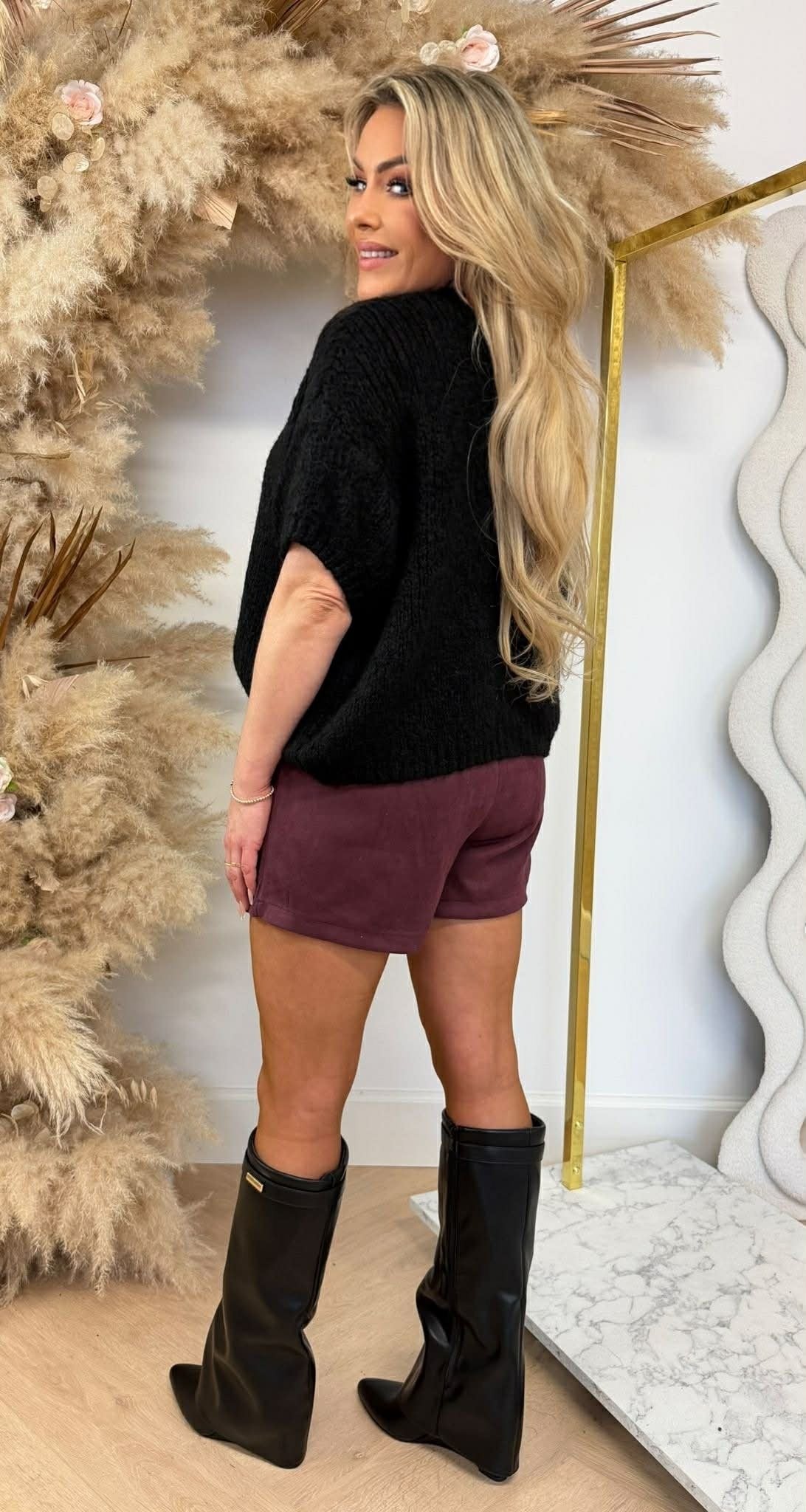 FAYE KNITTED SHORT SLEEVE SWEAT BLACK