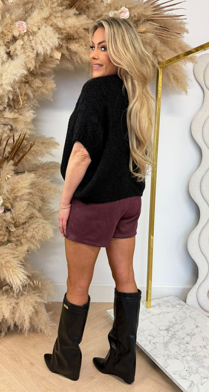 FAYE KNITTED SHORT SLEEVE SWEAT BLACK