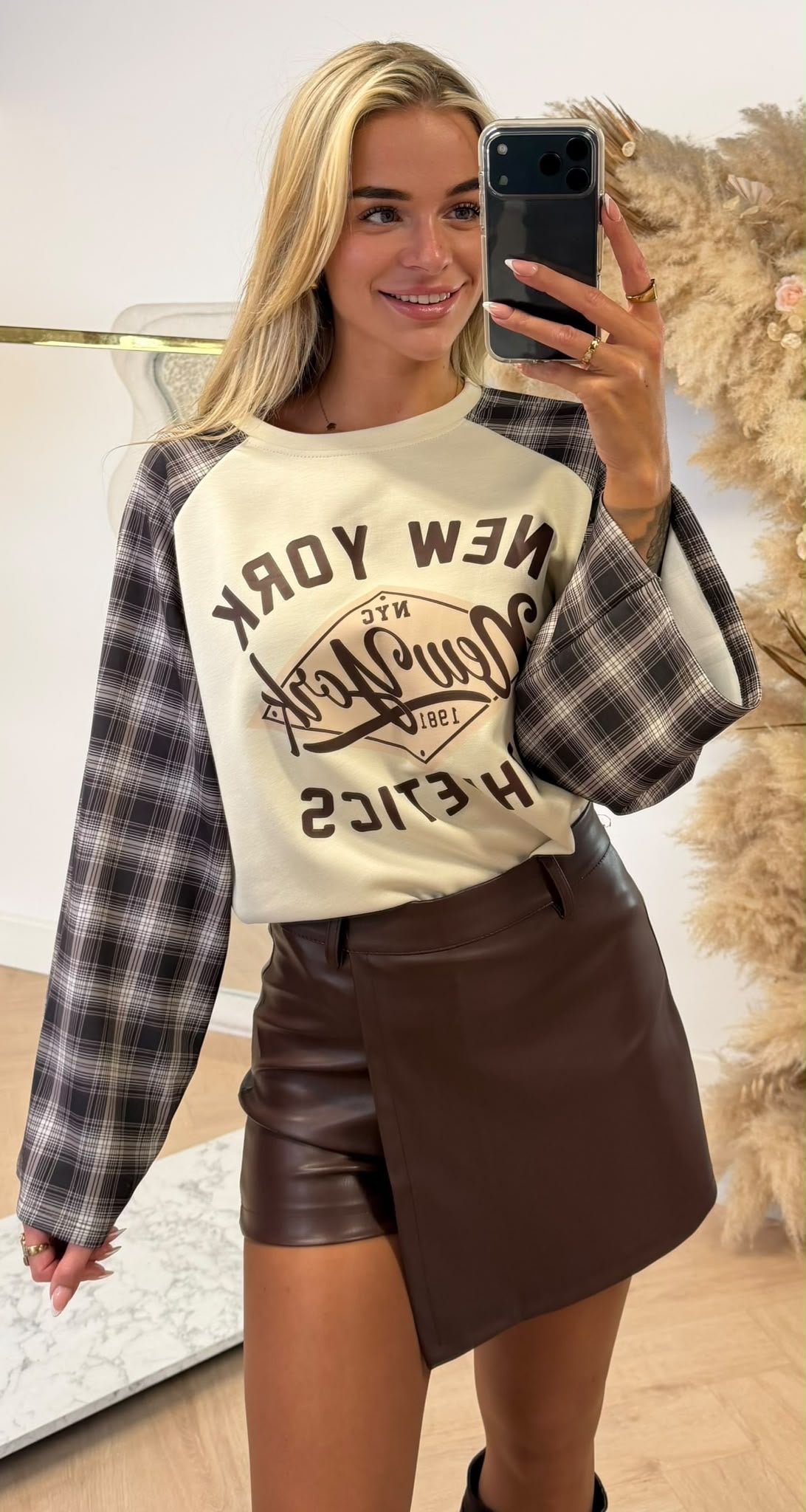NYC ATHLETICS CHECK LONG SLEEVE BROWN