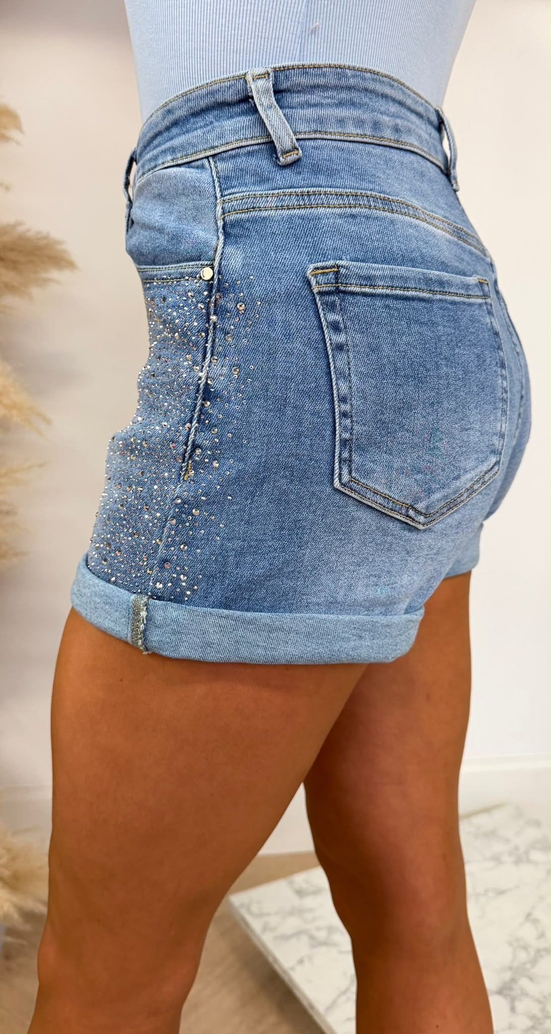 SUPER STRETCH GLITTER SHORT JS875 DENIMBLUE